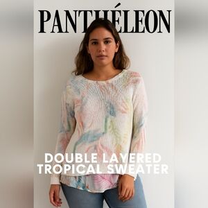 SIONI Knit & Chiffon double layered sweater Tropical design Sz L